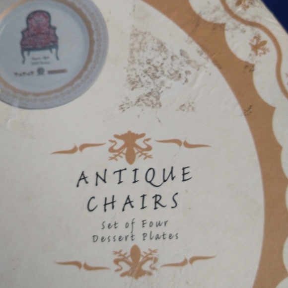 4 Plates ANTIQUE CHAIRS Dessert NIB - Picture 9 of 14